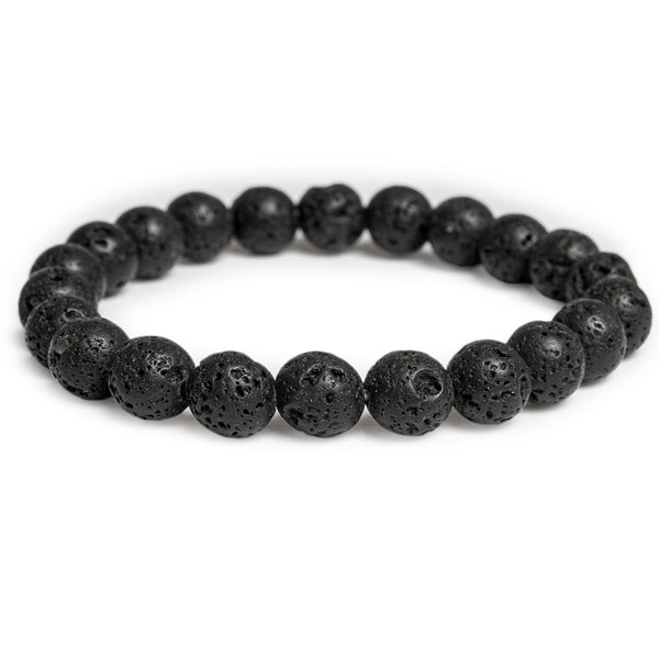 Black Natural Lava Stretch Bracelet with Chakra Quartz - The Stone of Strength, Grounding and Protection