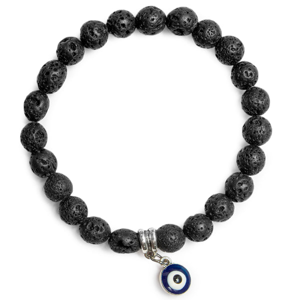 Evil Eye Black Natural Lava Stretch Bracelet - The Bracelet of Protection