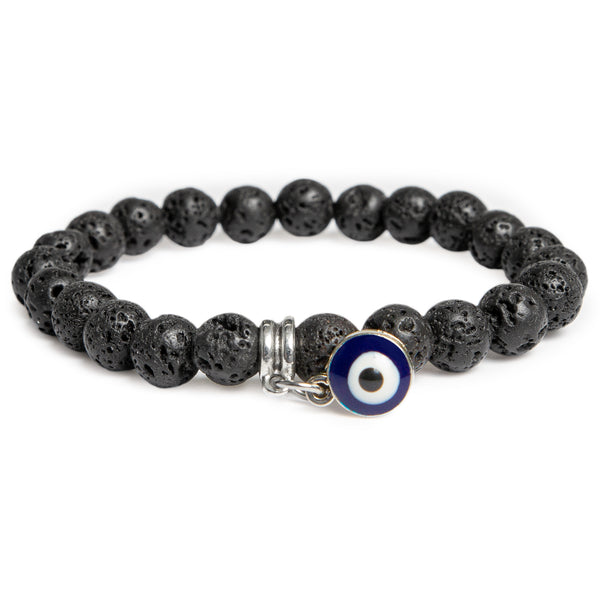 Evil Eye Black Natural Lava Stretch Bracelet - The Bracelet of Protection