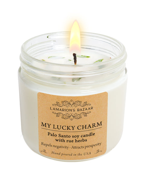Palo Santo and Rue (ruda) soy candle, 12 oz. Energy cleansing