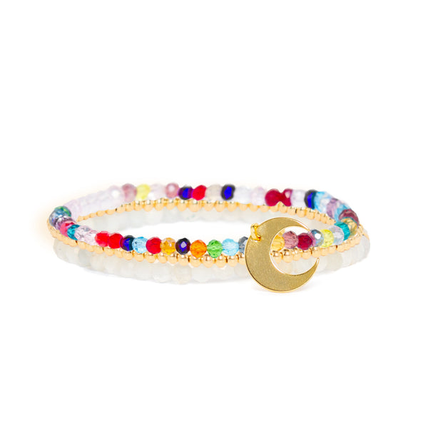 Celestial Moon Stretch Bracelet - Three Stackable Bracelets for Woman -  Symbol of Our Dreams and Fears
