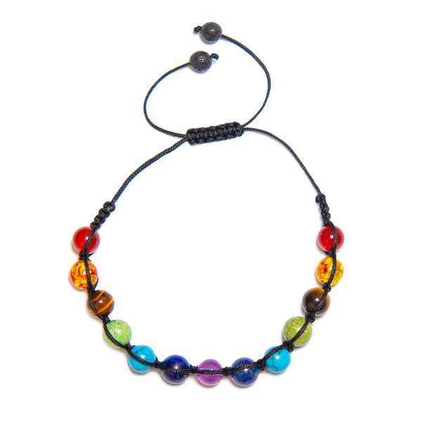 Mixed Round Stone Chakra Bracelet - Adjustable Braided Bracelet for Men and Woman