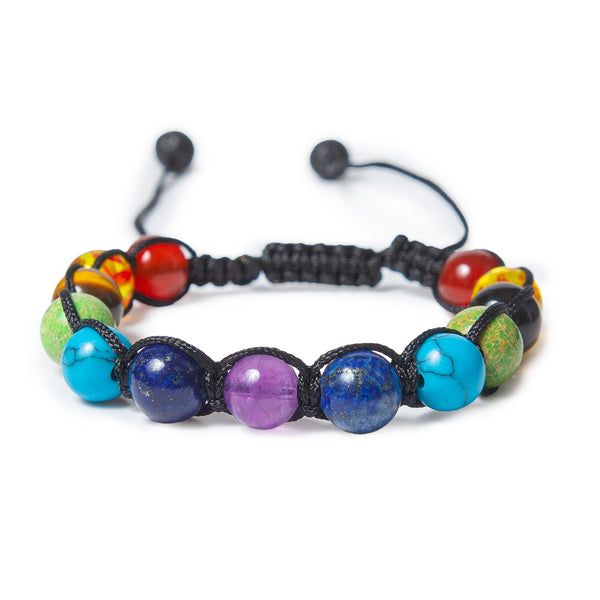 Mixed Round Stone Chakra Bracelet - Adjustable Braided Bracelet for Men and Woman