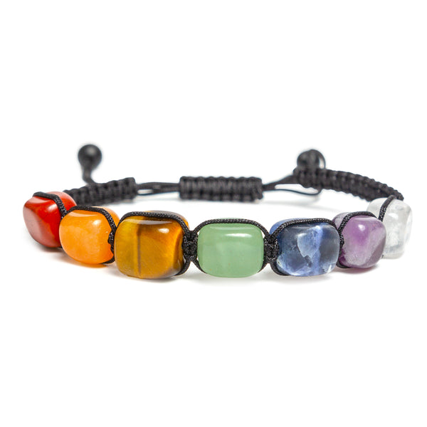 Natural Rectangular Stone Chakra Bracelet - Adjustable Braided Bracelet for Men and Woman