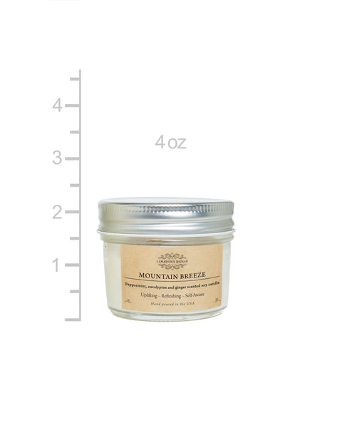 Mint, eucalyptus and ginger soy candle. 4 oz in a glass jar.