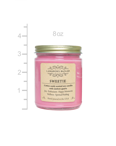 Rainbow quartz for healing. Cotton candy scented soy candle, 8  oz