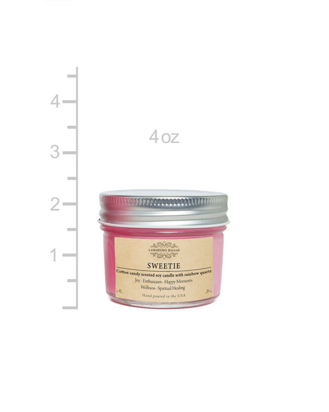 Rainbow quartz for healing. Cotton candy scented soy candle, 4 oz
