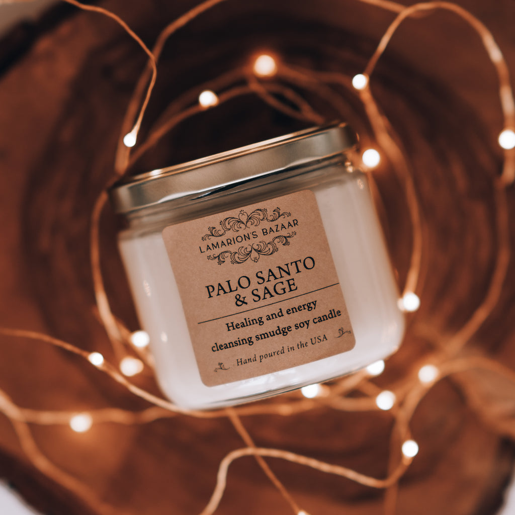 Palo Santo & Sage Handcrafted Soy - Smudging Healing Cleansing Candle –  Lamarion's Bazaar
