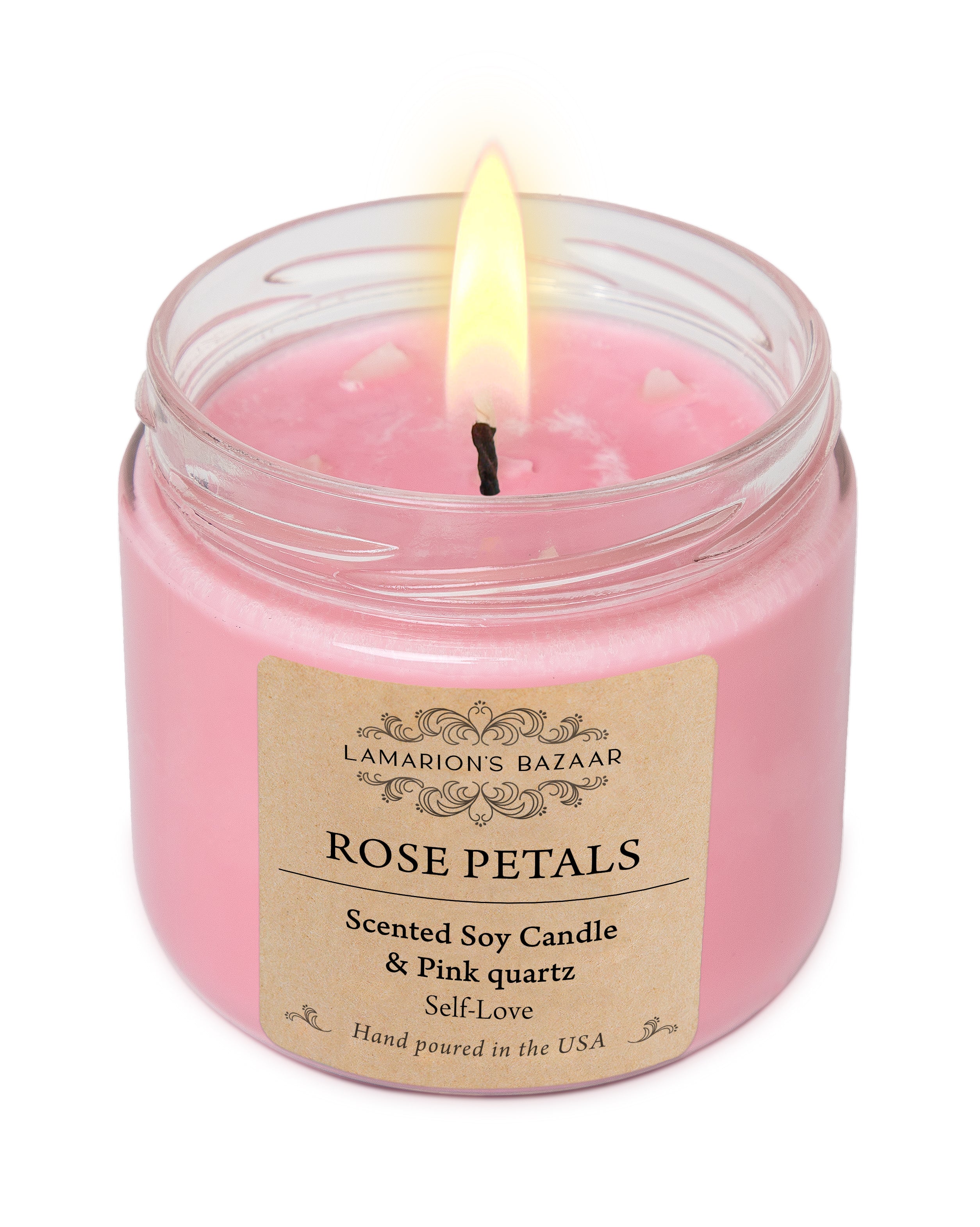 Rose Petals Fragrance candle with Pink Quartz - Candle of Love