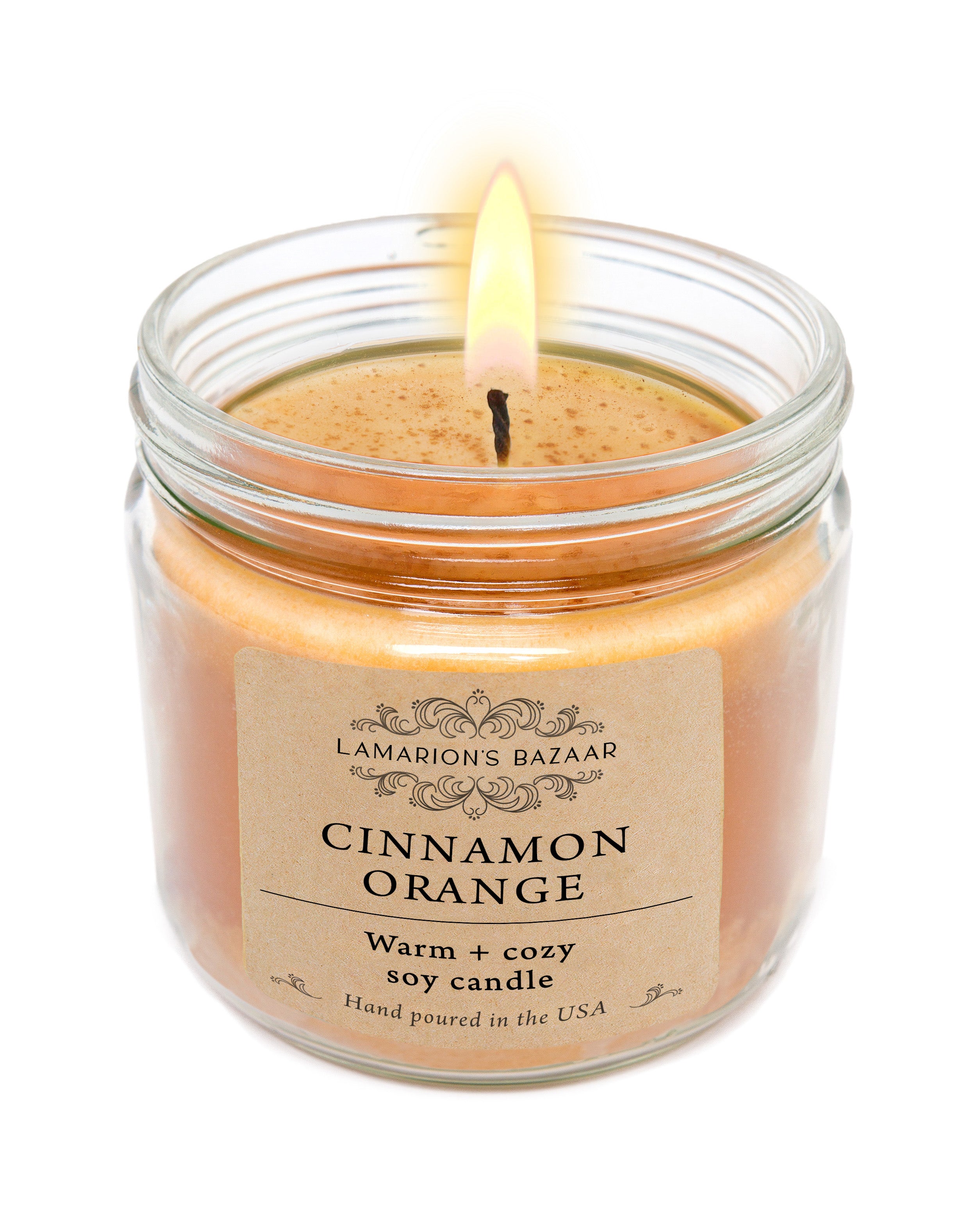 Cinnamon and Orange Soy Wax Candle, Long Lasting