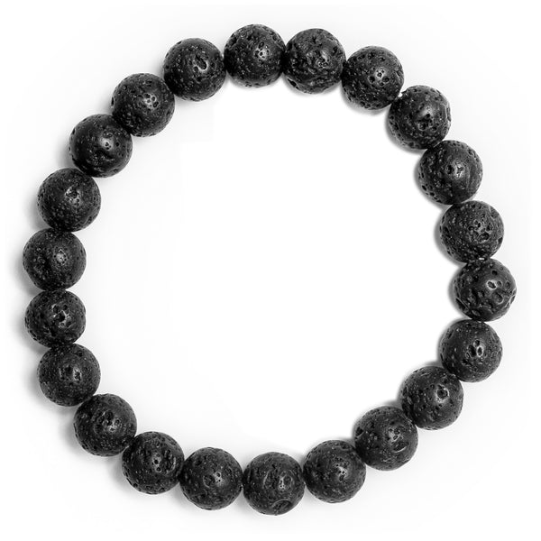 Black Natural Lava Stretch Bracelet with Chakra Quartz - The Stone of Strength, Grounding and Protection