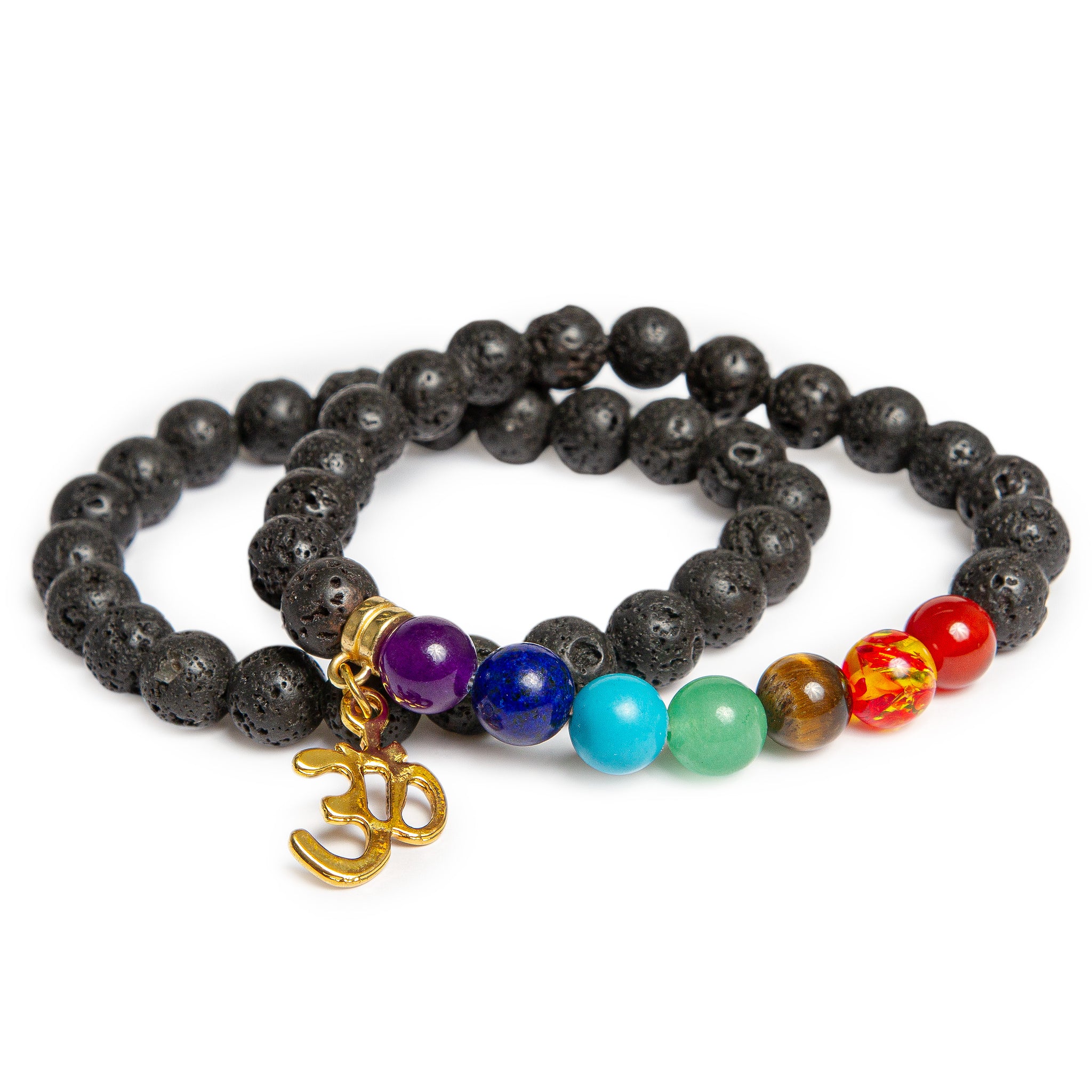 Black Natural Lava Stretch Bracelet with Chakra Quartz - The Stone of Strength, Grounding and Protection