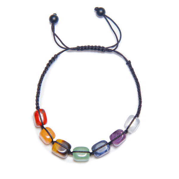 Natural Rectangular Stone Chakra Bracelet - Adjustable Braided Bracelet for Men and Woman