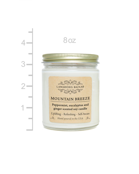 "Mountain Breeze" Mint, eucalyptus and ginger soy candle 8 oz. glass jar 